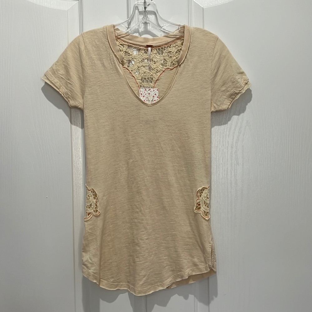 Free People Ivory Cotton & Lace Shirt - Size Small